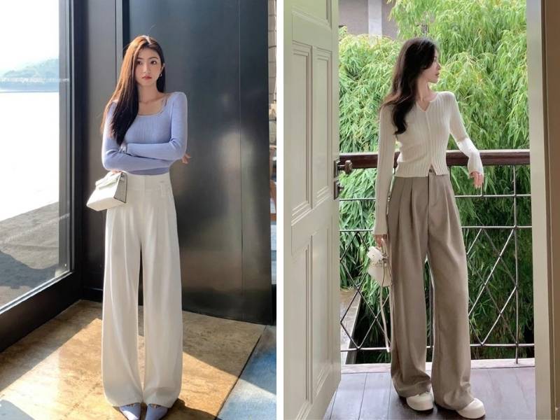 Quần tây mix áo ôm cho dáng tam giác ngược