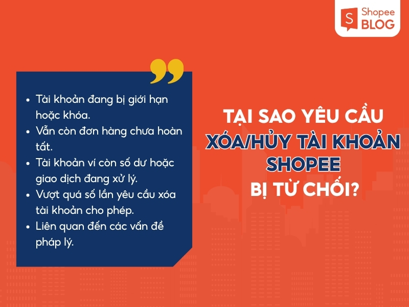 Một số lý do người dùng không thể xóa tài khoản Shopee