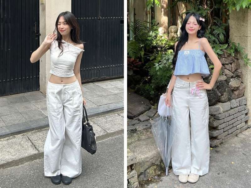 Quần kaki mix áo kiểu cho dáng quả lê
