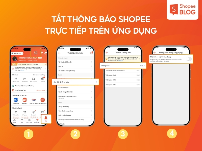 cách tắt thông báo trên Shopee trên ứng dụng
