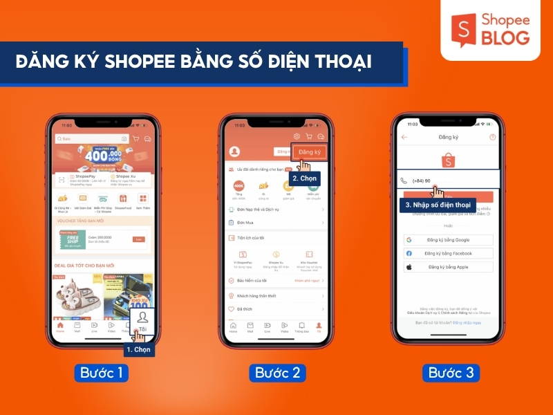 Đăng ký tài khoản Shopee trên ứng dụng bằng số điện thoại