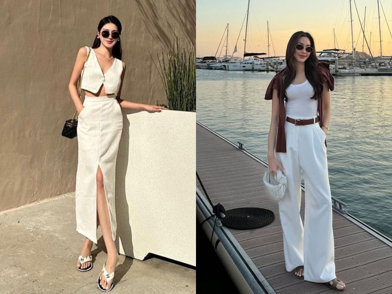 áo tanktop và quần linen váy linen