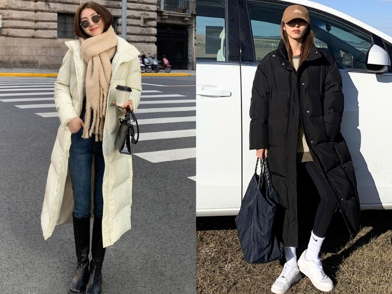 Áo phao dài phối quần skinny