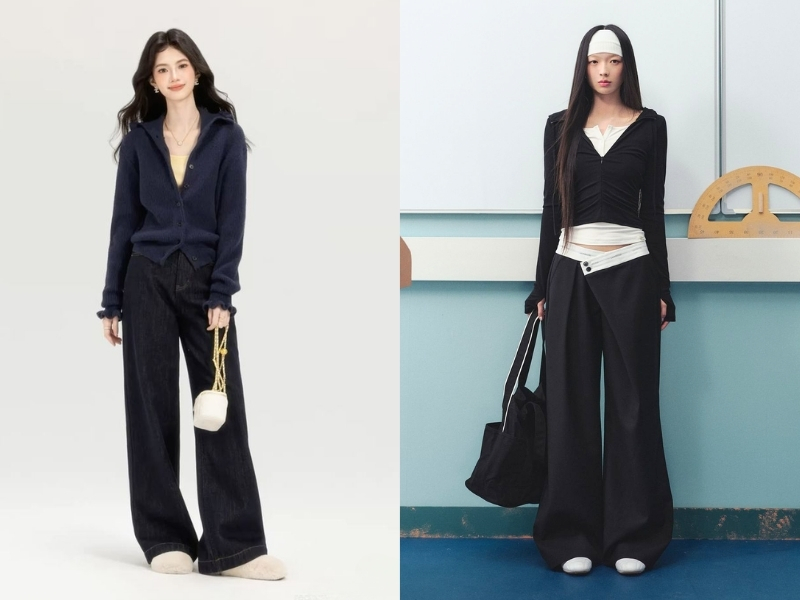 áo cardigan dáng ngắn kết hợp với quần tây