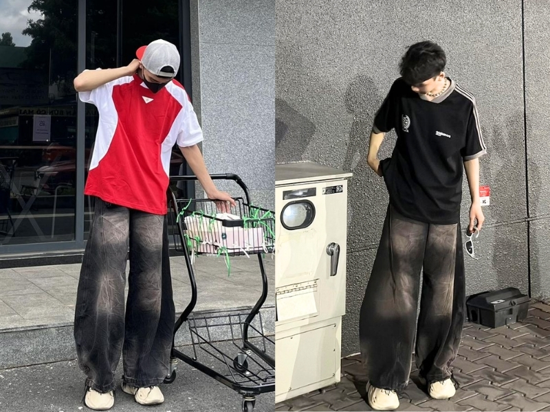 Áo thun form vừa và quần basic cho nam 60kg