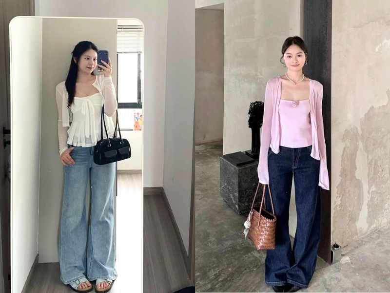 Phối đồ với cardigan dáng ngắn cùng áo cúp ngực