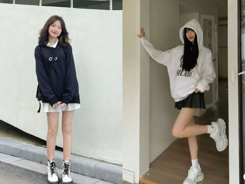 áo hoodie chân váy tennis