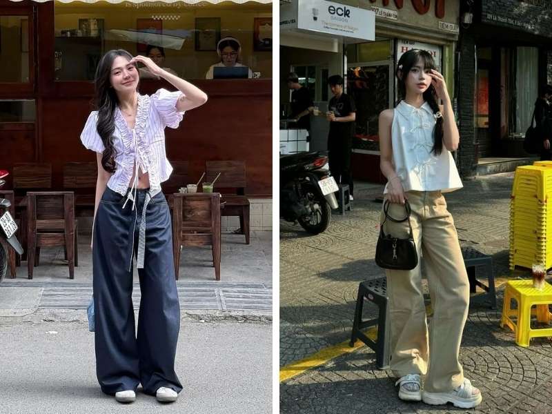 Cách mix áo croptop và quần ống suông đi Sapa