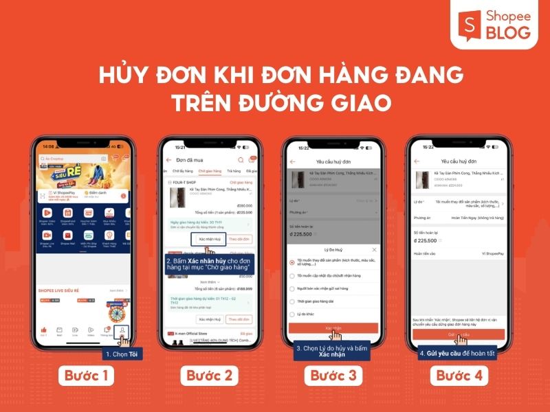 Cách hủy đơn hàng trên Shopee khi đang vận chuyển