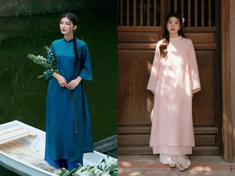 Áo dài pastel kết hợp quần trắng tạo nên outfit thanh lịch và tinh tế 