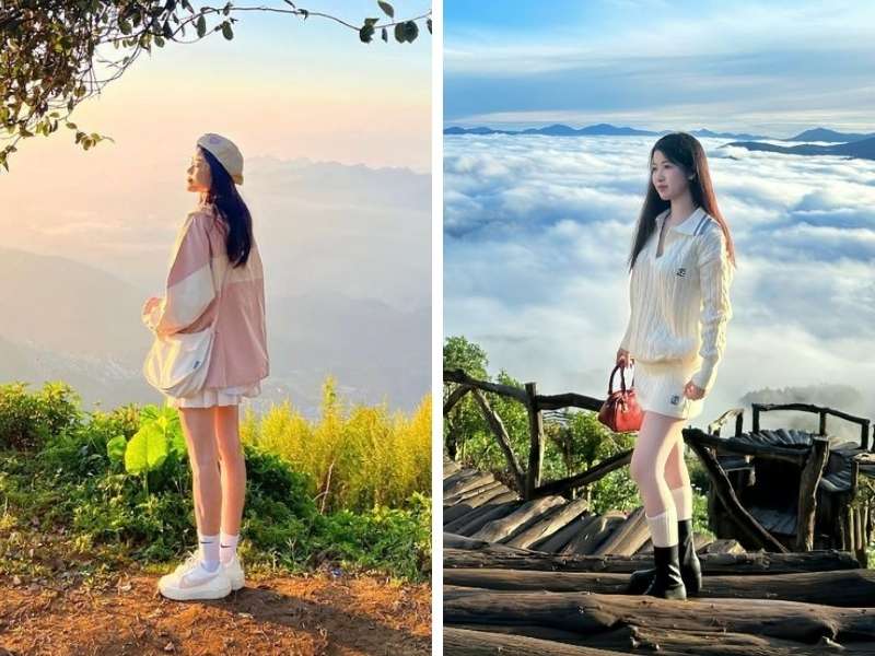 Phối áo kiểu với chân váy đi Sapa