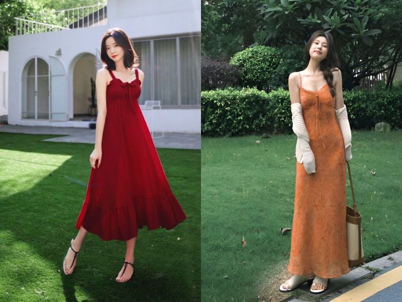 váy đỏ hoặc váy cam