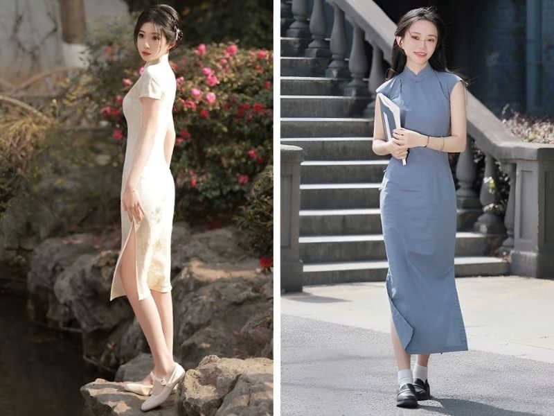 Mặc sườn xám đi giày búp bê