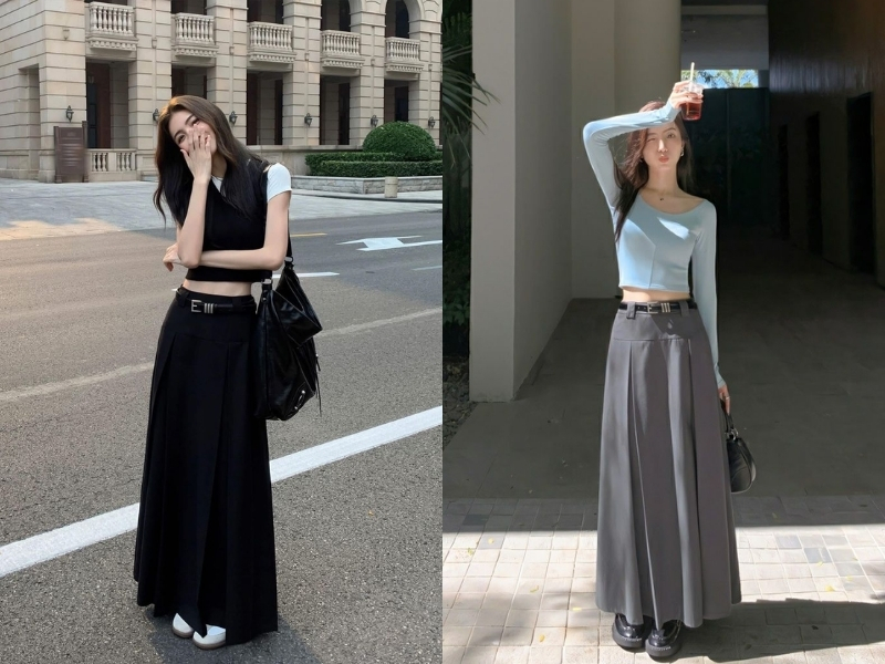 Chân váy midi dáng suông tối giản