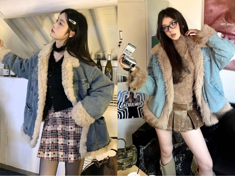 Áo khoác denim phối outfit vừa bụi vừa ấm