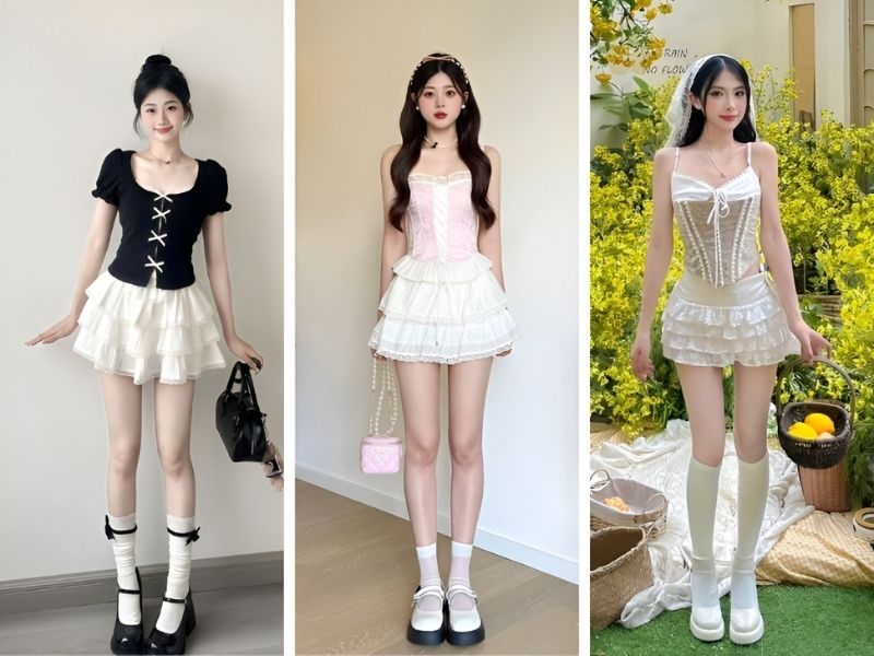 Phối chân váy ngắn màu trắng và áo corset