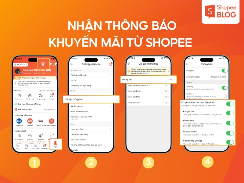 nhận thông báo khuyến mãi Shopee 