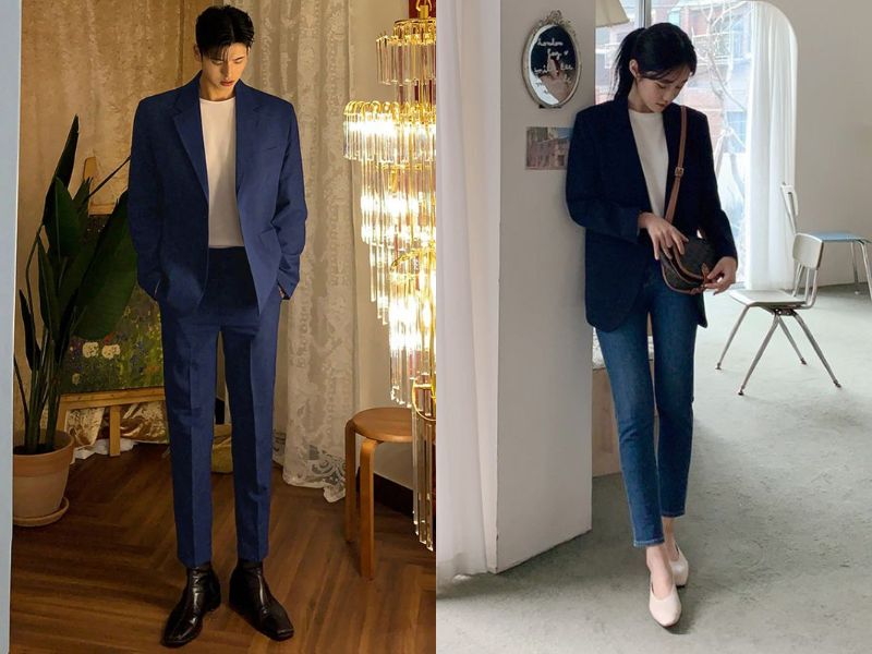 aó blazer màu navy formal bảo bình