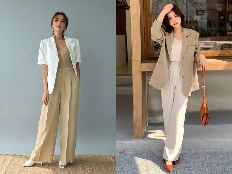 Phối quần tây nữ cạp cao với áo blazer