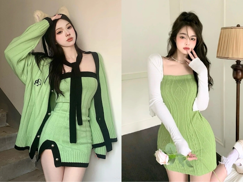 Cách phối áo cardigan ngắn cùng váy body