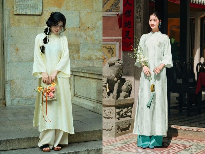 Áo dài truyền thống mang đến vẻ đẹp dịu dàng và trang nhã khi đi chùa 