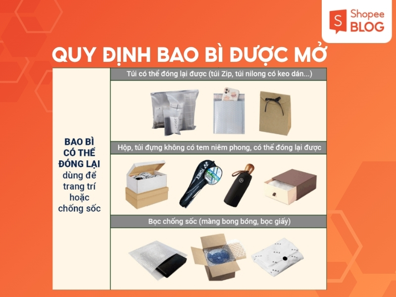 bao bì được mở trong chương trình Shopee đồng kiểm