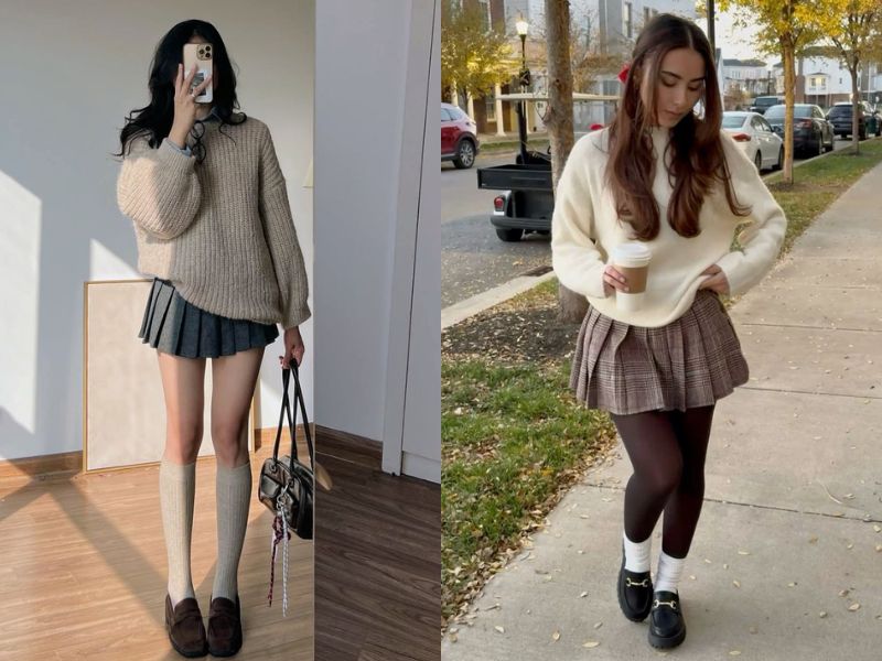 áo sweater và váy ngắn
