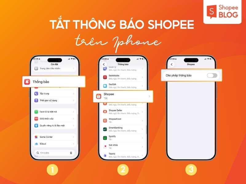 cách tắt thông báo Shopee trên Iphone