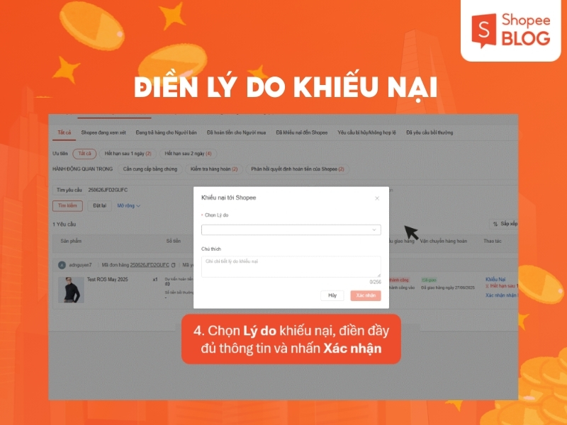 Thêm lý do khiếu nại khi gửi đơn cho Shopee
