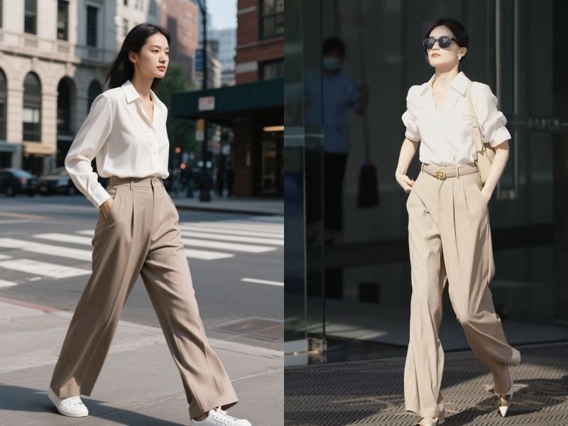 Set quần suông và áo sơ mi mang phong cách tối giản nhưng rất tinh tế