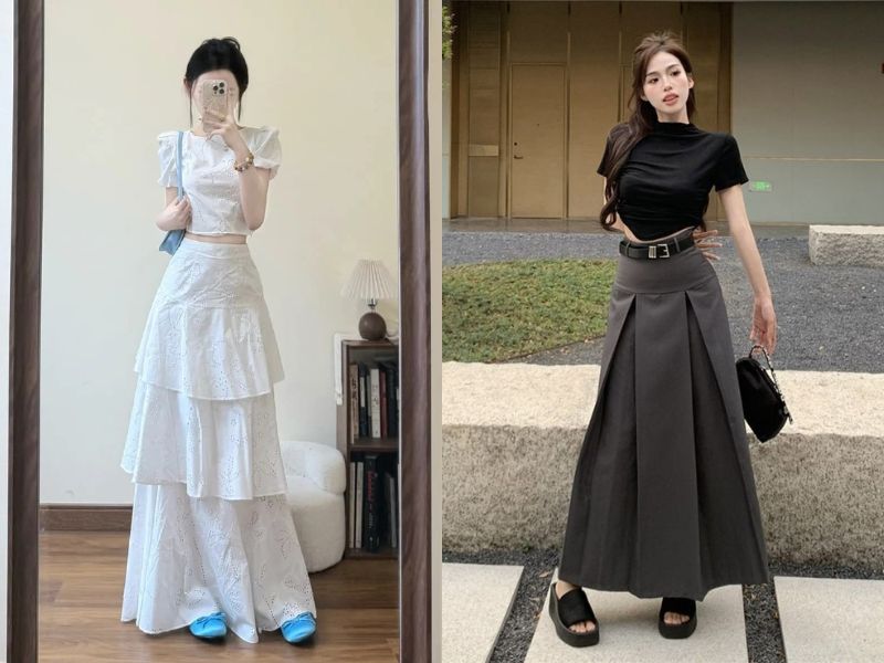 áo croptop chân váy dài