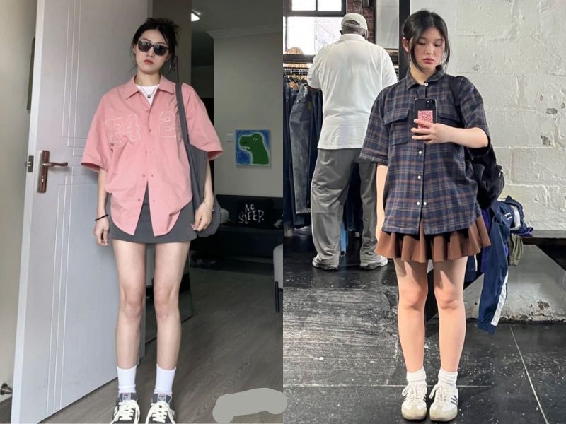 áo oversize chân váy ngắn