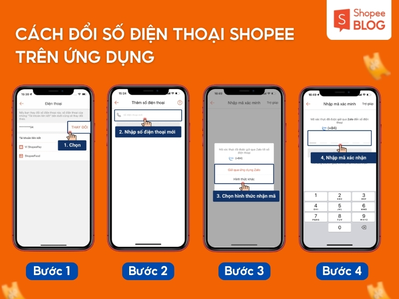 Cách đổi số điện thoại Shopee trên ứng dụng