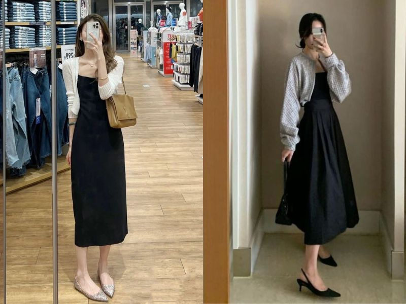 váy hai dây áo khoác mỏng