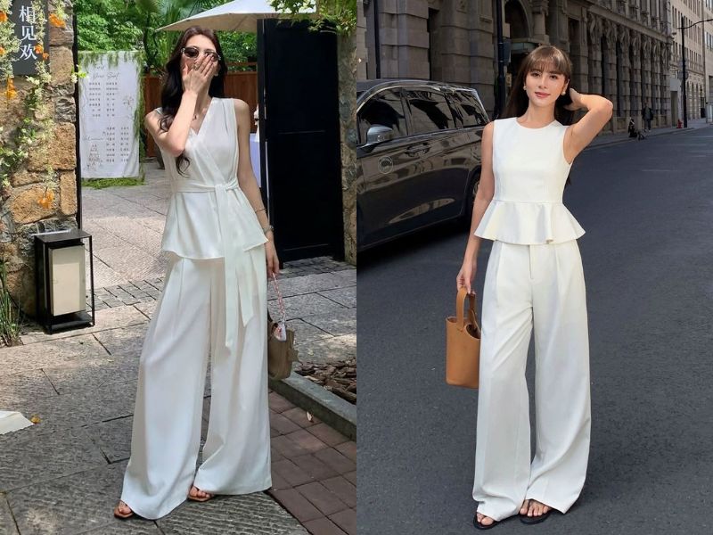 áo peplum và quần ống rộng