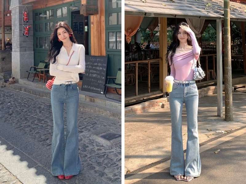 Mẫu quần ống loe cho dáng quả lê