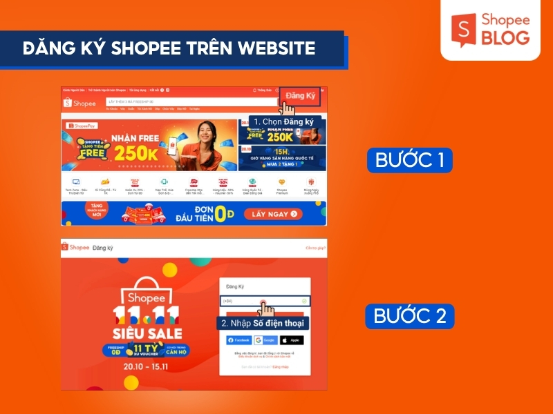 Đăng ký tài khoản Shopee trên ứng dụng trên website