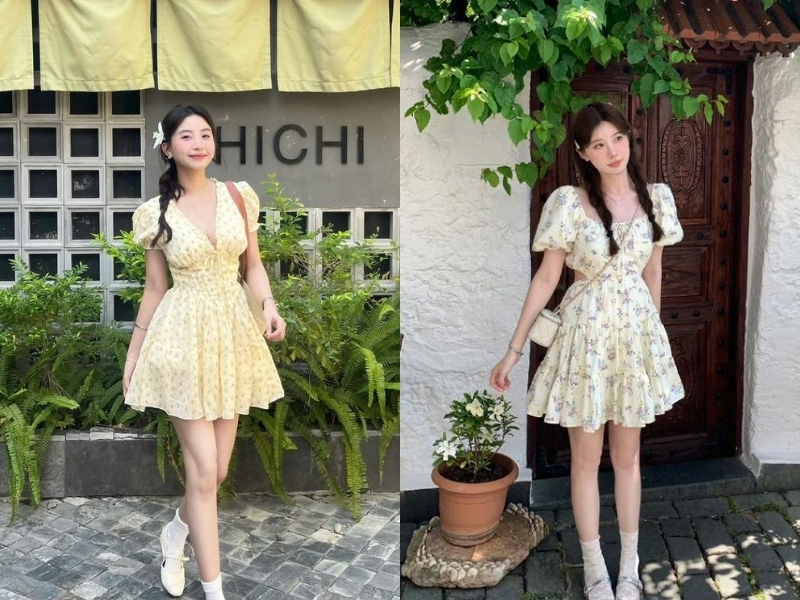 Đầm xòe hoa nhí nữ tính và nhẹ nhàng