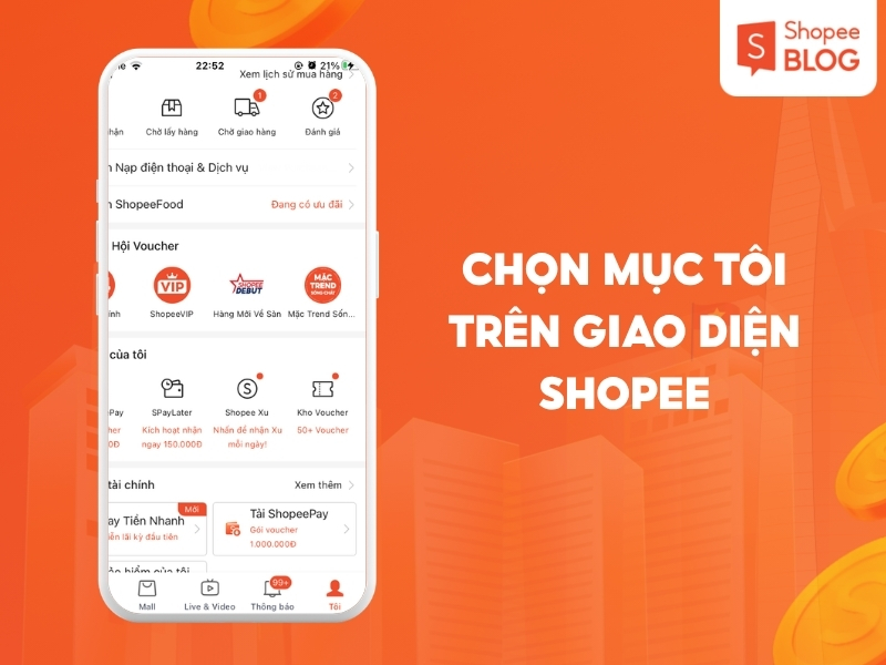 Vào trang cá nhân trên Shopee