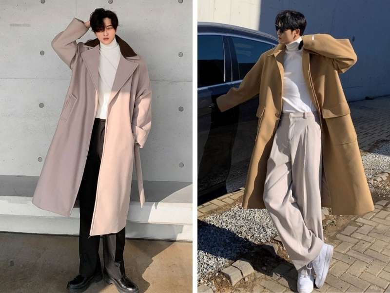 Mix trench coat với áo cổ cao nam đi Sapa