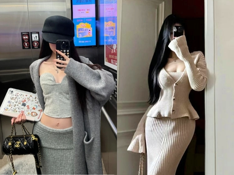 Chân váy len ôm phối áo cardigan dịu dàng và nữ tính