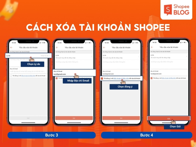 Các bước xóa tài khoản Shopee