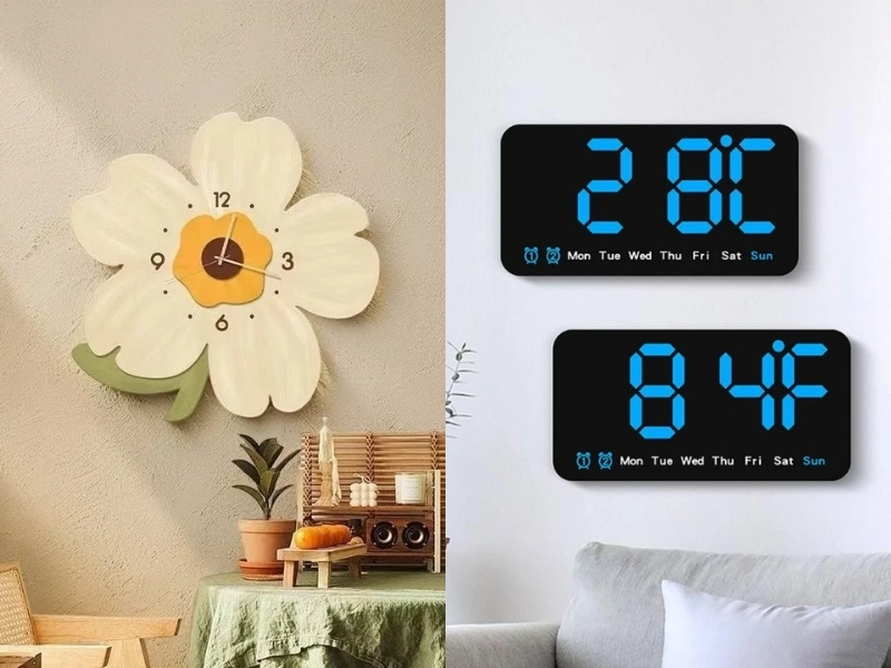 đồng hồ treo tường kim và đồng hồ treo tường điện tử