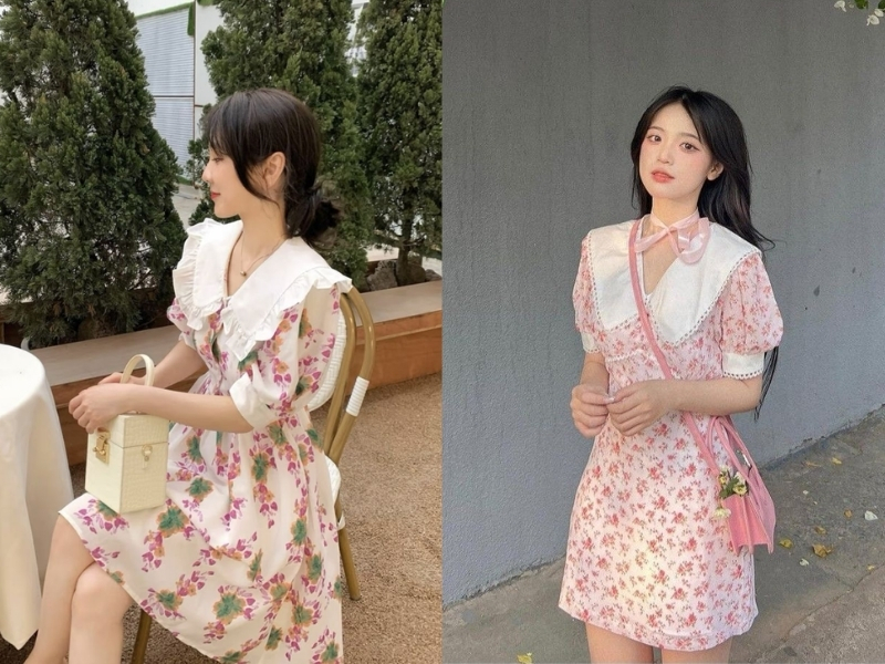 đầm hoa nhí có cổ.