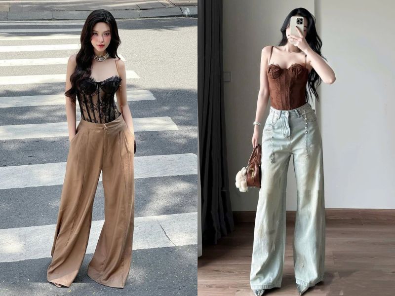 Áo corset và quần ống rộng