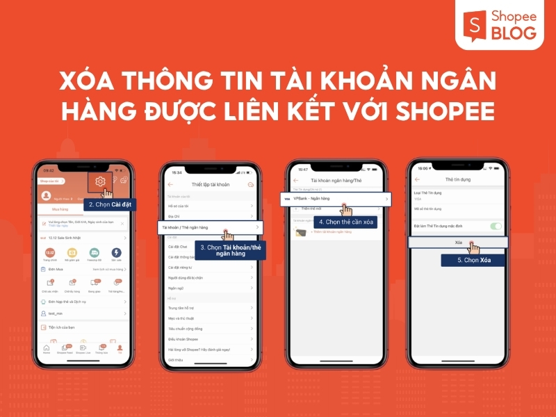 Cách xóa tài khoản ngân hàng được liên kết với Shopee 