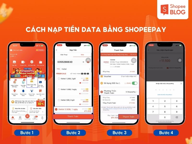 Cách dùng ví ShopeePay để nạp data