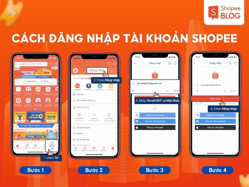 Cách đăng nhập tài khoản Shopee