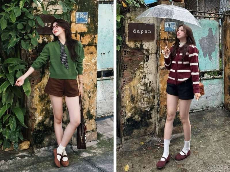 Phối áo dài tay với quần short đi Sapa