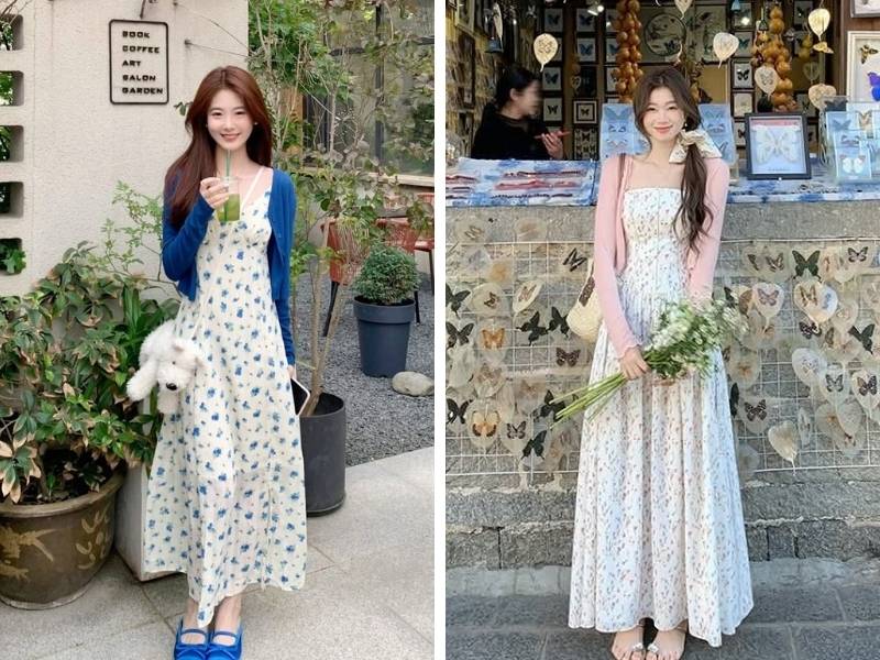 Mix đầm hoa nhí cho dáng tam giác ngược